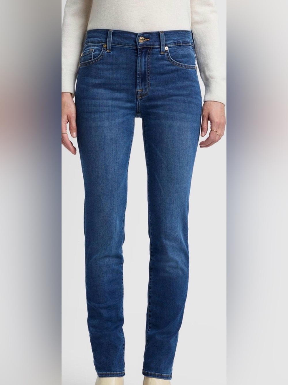 7 For All Mankind Dark Blue Distressed Skinny Jeans